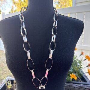 Silvertone Wide Oval Chain Loop Link Statement Necklace 16.5" Drop NEW